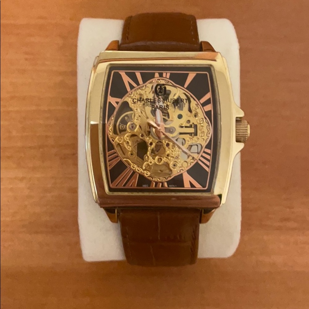 Charles-Hubert Mens Gold-Plated Skeleton Automatic